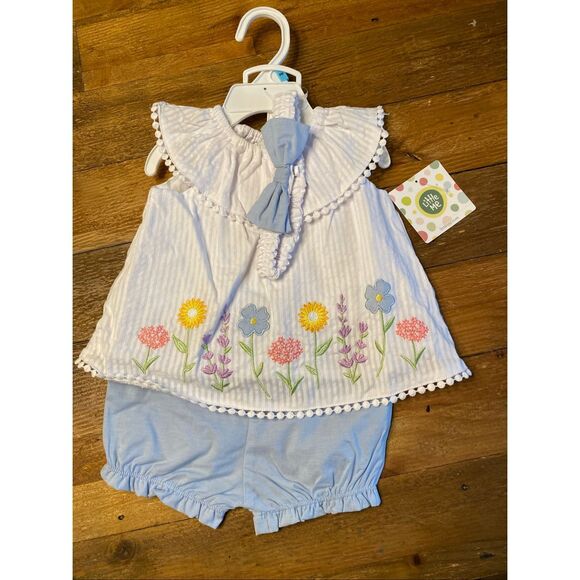 Little Me Other - Little Me 6 month NWT baby girl outfit woven Sunsuits white/blue 3pc floral